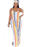 Black Yellow Casual Off The Shoulder Sleeveless Slip Swagger Floor-Length Print Patchwork