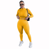 Coffee Living Solid O Neck Long Sleeve Two Pieces