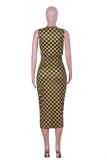 Brown Street Fashion adult Plaid Print Two Piece Suits pencil Sleeveless Two-Piece Dress
