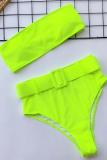 Fluorescent green Nylon Patchwork Print Two Piece Suits adult Fashion Sexy Bikinis Set