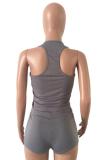 Black knit Sexy Patchwork Two Piece Suits Solid Straight Sleeveless Two-Piece Short Set