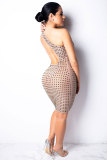 Apricot Sexy One Shoulder Sleeveless one shoulder collar Asymmetrical Knee-Length diamonds 