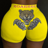 Dark Blue Elastic Fly Mid Animal Prints shorts Bottoms