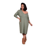 White Casual Solid V Neck Dresses