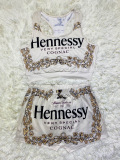 Blue Sexy Print Straight Sleeveless Two Pieces