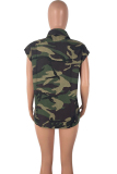 Green Denim Street Fashion Ma'am adult Turndown Collar Sequin Camouflage Sequined Pattern Plus Size overc