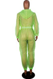 rose red Sexy Fashion Patchwork Solid Mesh Long Sleeve V Neck Jumpsuits