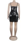 Gold adult Fashion Sexy Spaghetti Strap Sleeveless Slip Step Skirt skirt Sequin Solid Club Dre
