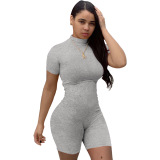 Fluorescent green Fashion Casual Solid Short Sleeve O Neck Rompers