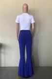 Blue Elastic Fly High Asymmetrical Draped Solid Boot Cut Pants Pants