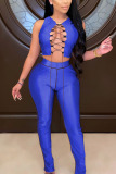 Gold Sexy Solid Patchwork Sleeveless Short Two Pieces