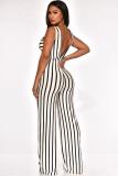 Yellow Fashion Sexy bandage Asymmetrical Hollow Striped Sleeveless Slip Jumpsuits