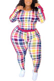 colour Fashion British Style Adult Print Patchwork O Neck Plus Size 