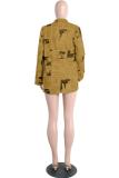 Green cardigan Long Sleeve Solid Print Newspaper Blouses & Shirts