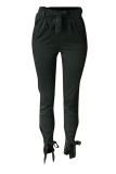 Green Elastic Fly High Solid Bow-knot Asymmetrical pencil Pants