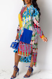 multicolor Sexy Fashion Bat sleeve Long Sleeves O neck Asymmetrical Mid-Calf asymmetrical Patch