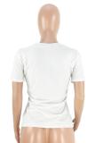 White O Neck Short Sleeve Letter Slim fit