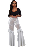 purple Elastic Fly Mid Sequin Solid Loose Pants