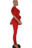 Black Sexy Solid bow-knot Patchwork Two Piece Suits pencil Short Sleeve Two-piece Pants Set