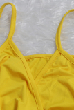Yellow Street Fashion adult Spaghetti Strap Sleeveless Slip Step Skirt Knee-Length Solid Patchwor