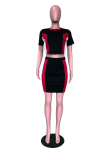 Black adult Sexy Fashion Patchwork Two Piece Suits Skinny Short Sleeve Two-Piece Dress