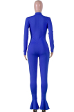 Green street Solid zipper Milk. Long Sleeve O Neck Jumpsuits