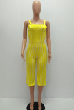 rose red Casual Striped zipper Sleeveless Slip Rompers