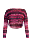 Blue O Neck Long Sleeve Patchwork crop top Mesh Tees & T-shirts