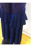 purple Elastic Fly Mid Sequin Solid Loose Pants