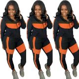 Orange Casual Patchwork Zipper Collar Long Sleeve Two Pieces