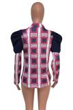 multicolor Notched Print bow-knot Slim fit Patchwork Button Stringy selvedge Print Long Sleeve Suit jac