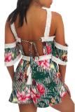 Green Fashion lace Short Sleeve O Neck Rompers