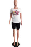 Leopard print O Neck Short Sleeve Letter Print Patchwork 