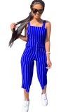 rose red Casual Striped zipper Sleeveless Slip Rompers