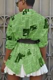 Green cardigan Long Sleeve Solid Print Newspaper Blouses & Shirts