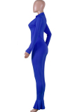 Green street Solid zipper Milk. Long Sleeve O Neck Jumpsuits