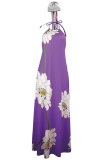 Yellow Sexy Fashion Tank Sleeveless O neck A-Line Floor-Length Print Patchwork 