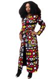 multicolor V Neck Slim fit Bandage Print Print Long Sleeve 