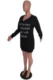 Army Green adult Casual Fashion Cap Sleeve Long Sleeves V Neck Lantern skirt Knee-Length Patchwork Embro