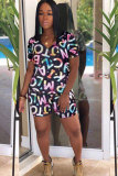 Multi-color Sexy Fashion Print Patchwork Straight Short Sleeve Two-Piece Short Set