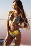 Yellow crop top Floral bandage Leopard Print backless Sexy Fashion Tankinis Set