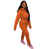 Pink Street Solid Hooded Collar Long Sleeve Two Pieces