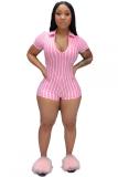 Black Fashion Sexy Print Patchwork zipper Striped Short Sleeve V Neck 