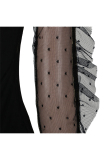 Black Network Sexy Patchwork Solid Hip skirt Long Sleeve Two-Piece Dress