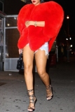Red Formal Evening Party Prom Heart-Shaped Faux Fox Fur Cape Coats