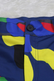 Red Button Fly Mid Patchwork camouflage Print pencil Pants Pants