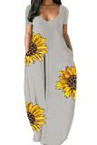 Black Casual Print Patchwork V Neck Short Sleeve Dress Dresses