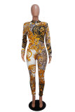 Yellow Long Sleeve Mid Print pencil Pants