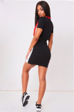 Black adult Sexy Fashion Patchwork Two Piece Suits Skinny Short Sleeve Two-Piece Dress