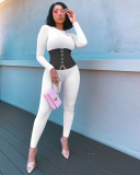 tangerine Street Patchwork Bandage Patchwork O Neck Skinny Jumpsuits